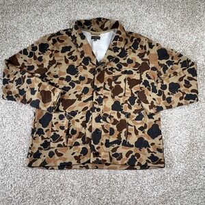 LL Bean Signature Mens XL Slim Fit Duck Hunter Camo Chore Coat Knit Tan